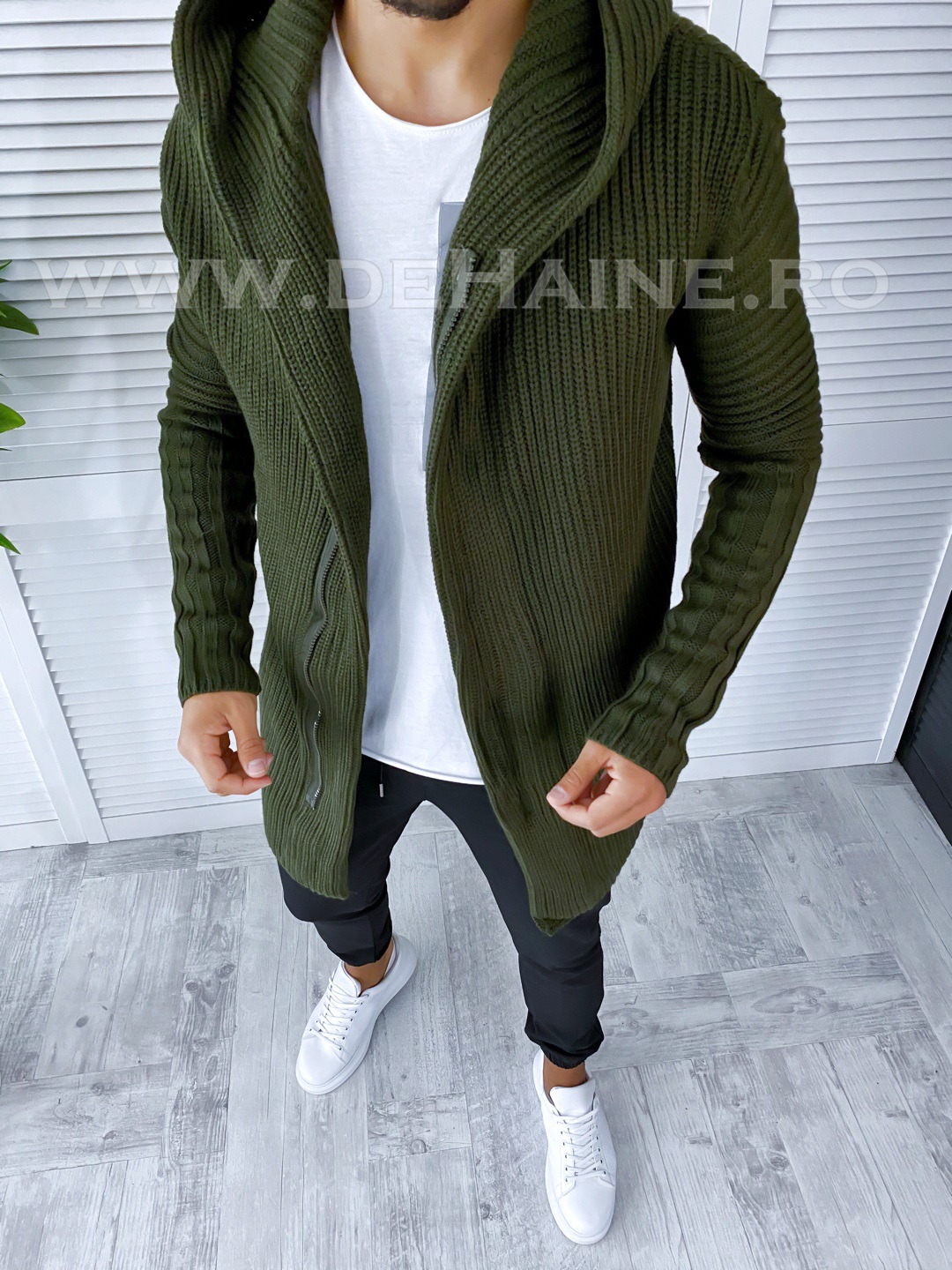 Cardigan barbati kaki slim fit t3498 o1-4